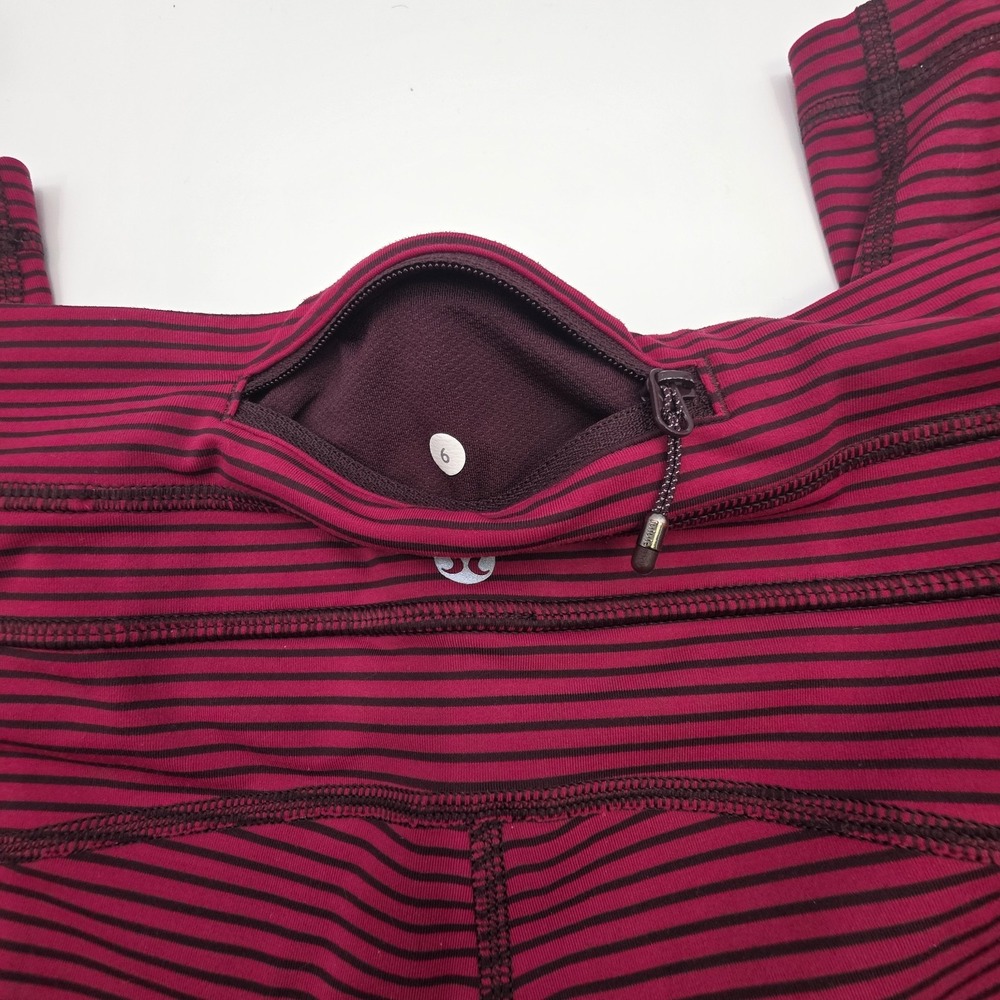 LULULEMON RUN PACE TIGHT LEGGINGS WOMENS SIZE 6 STRIPED MAROON RED 25" LUXTREME - Picture 15 of 16